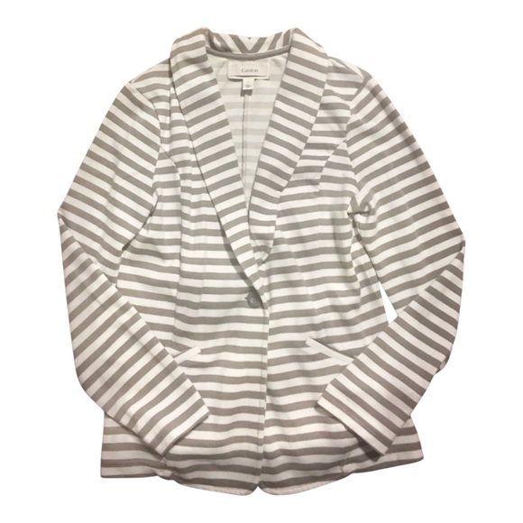 Caslon Women’s Gray White Striped Blazer Jacket Size Small Cotton - Picture 14 of 16